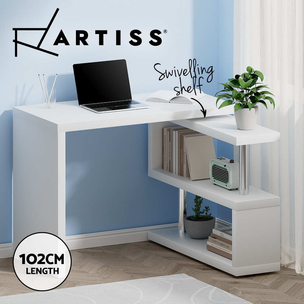 Artiss Corner Computer Desk Office Study Desks Table Drawers Shelves White Black - Picture 91 of 106