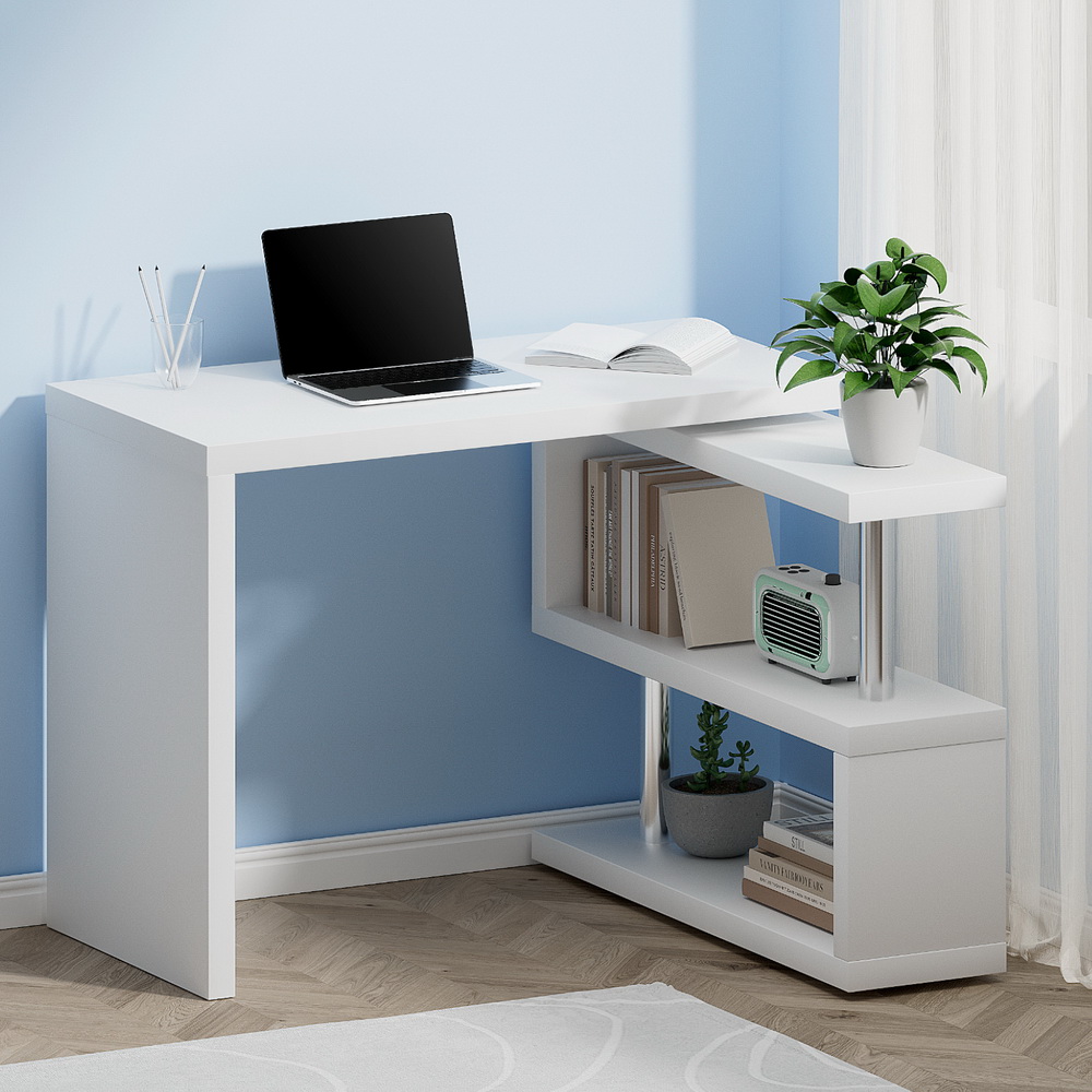 Artiss Corner Computer Desk Office Study Desks Table Drawers Shelves White Black - Picture 98 of 106