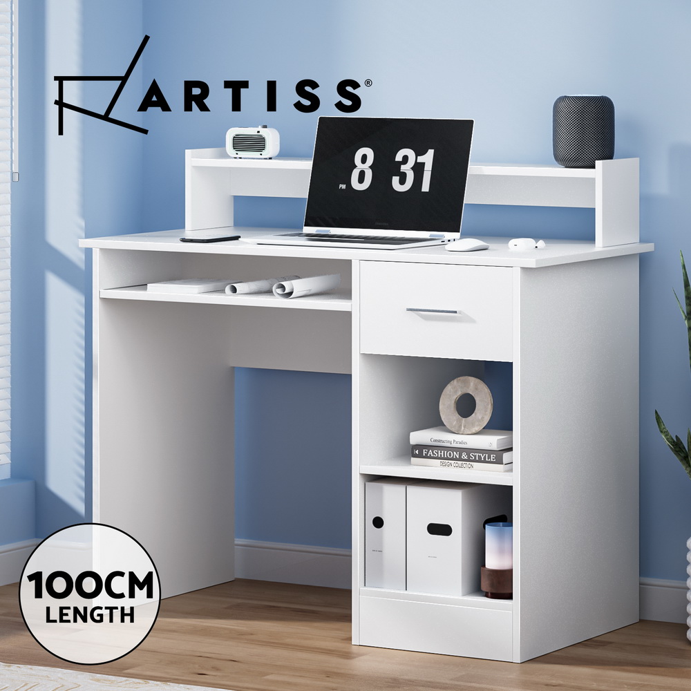 Artiss Corner Computer Desk Office Study Desks Table Drawers Shelves White Black - Picture 60 of 106