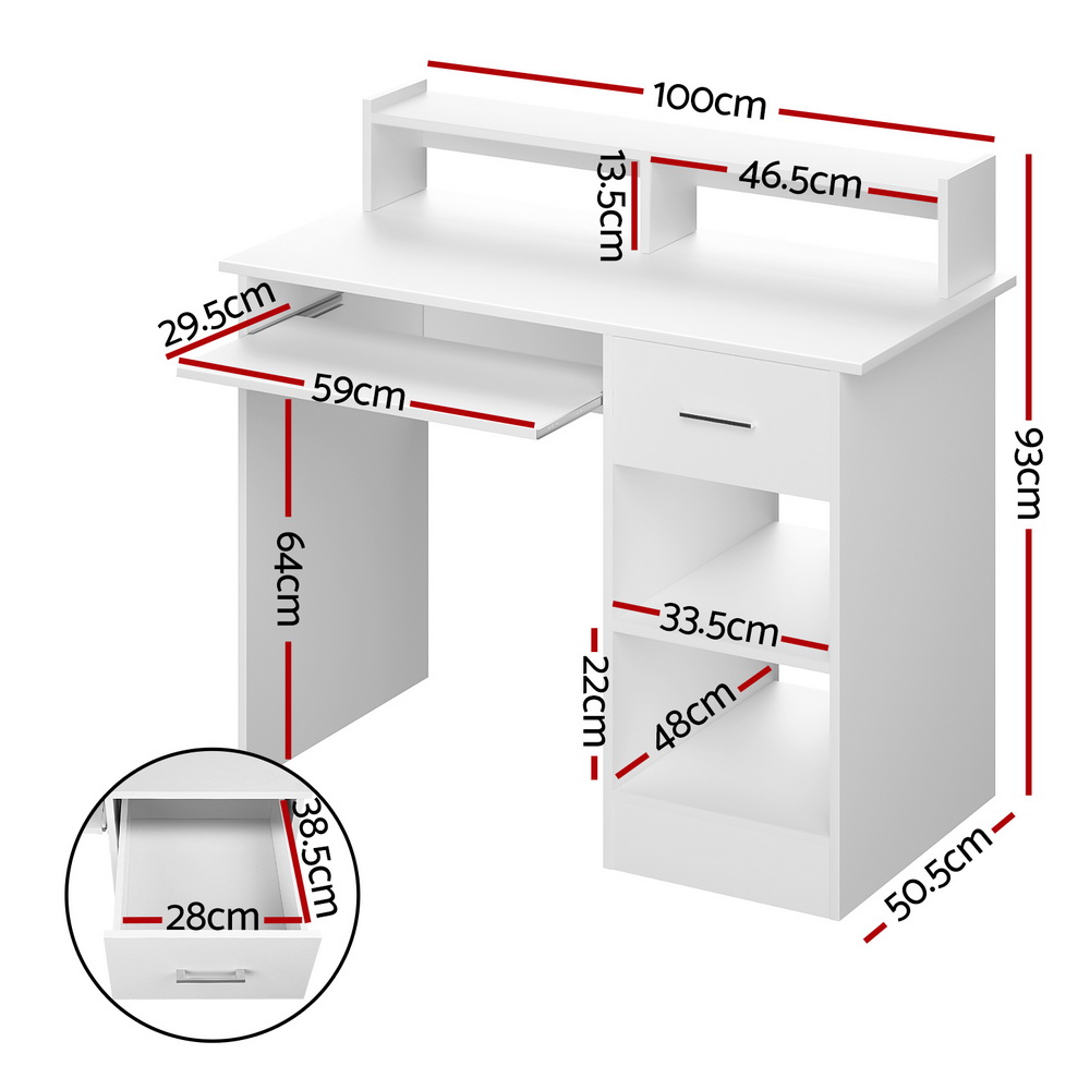 Artiss Corner Computer Desk Office Study Desks Table Drawers Shelves White Black - Picture 62 of 106