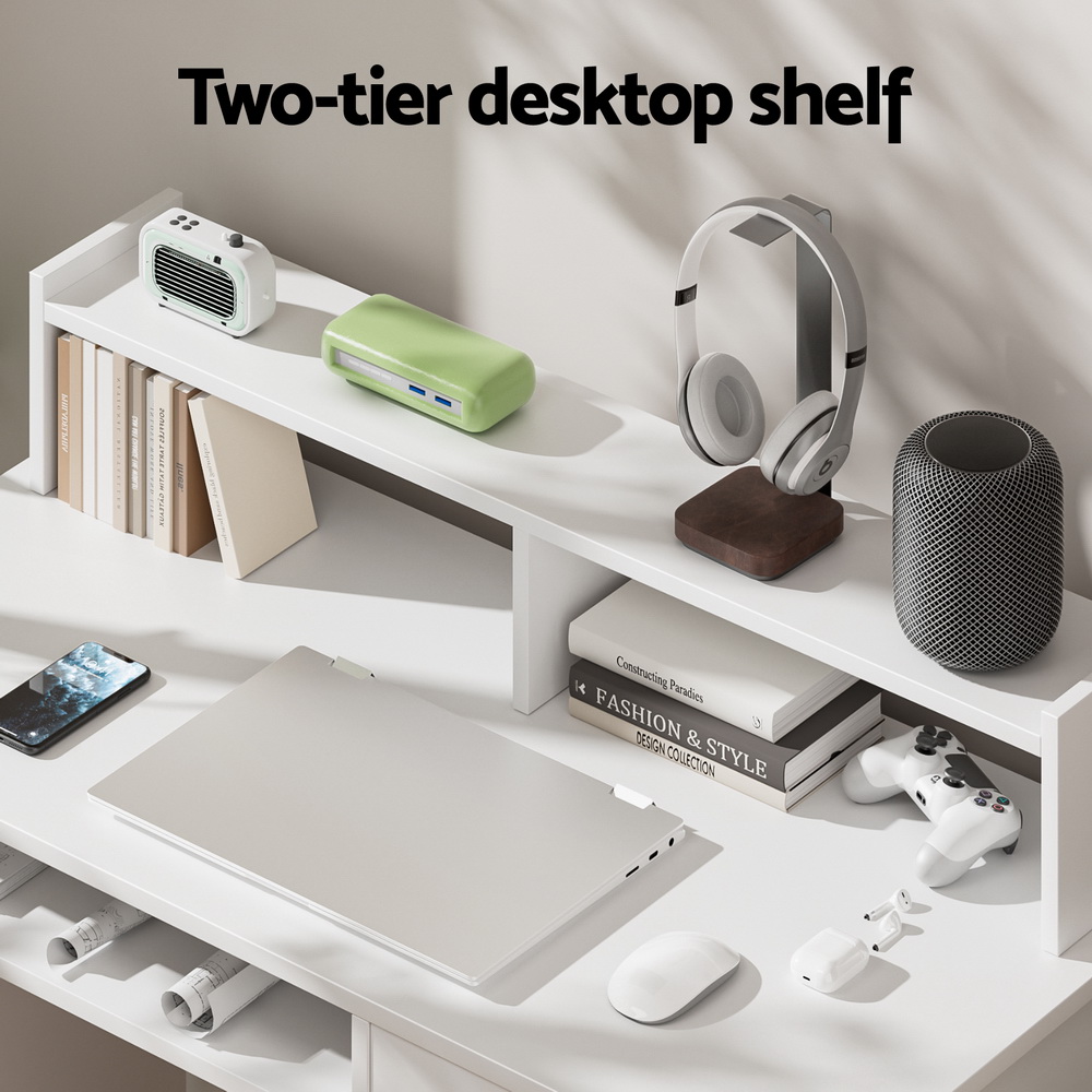Artiss Corner Computer Desk Office Study Desks Table Drawers Shelves White Black - Picture 64 of 106