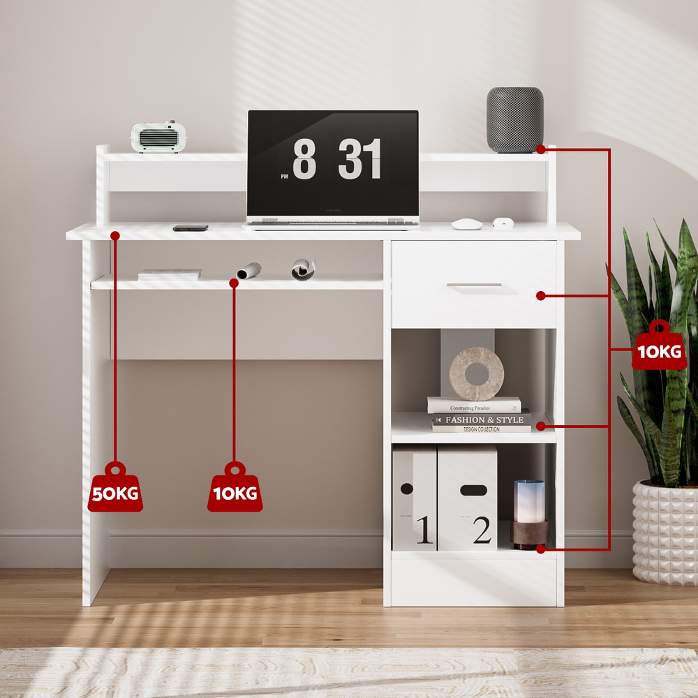 Artiss Corner Computer Desk Office Study Desks Table Drawers Shelves White Black - Picture 65 of 106