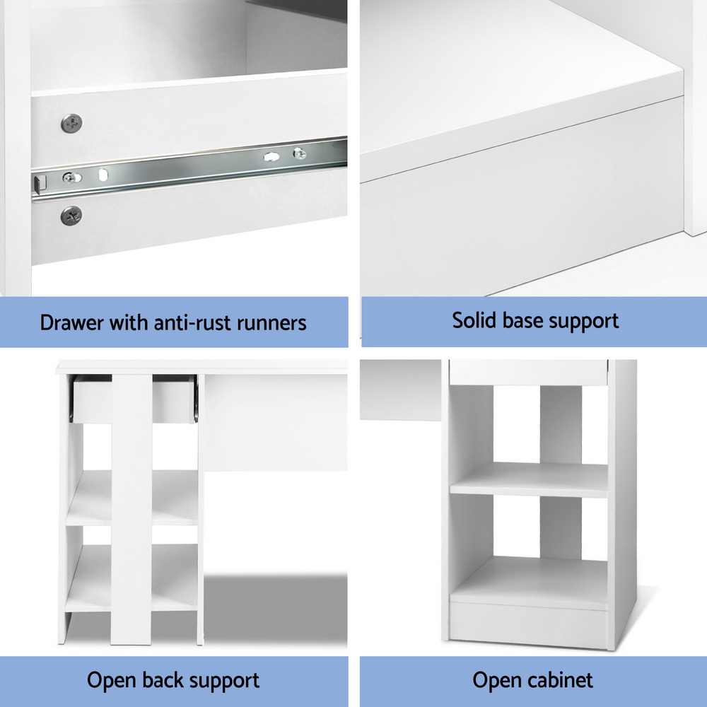 Artiss Corner Computer Desk Office Study Desks Table Drawers Shelves White Black - Picture 66 of 106