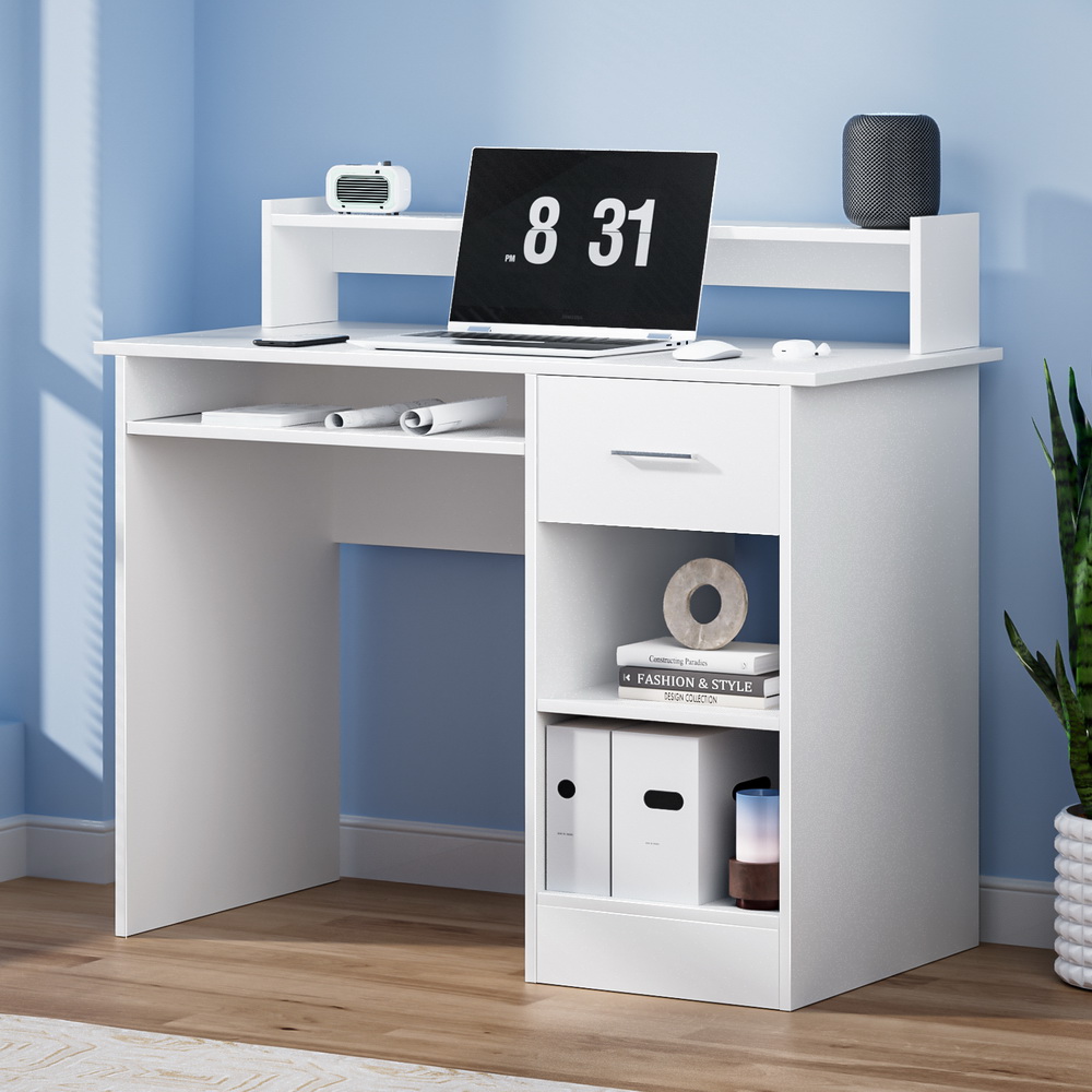 Artiss Corner Computer Desk Office Study Desks Table Drawers Shelves White Black - Picture 67 of 106