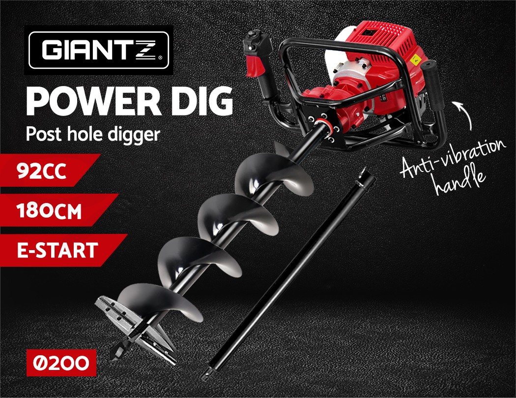 Giantz Post Hole Digger 92CC Petrol Drill Borer Fence Extension Auger
