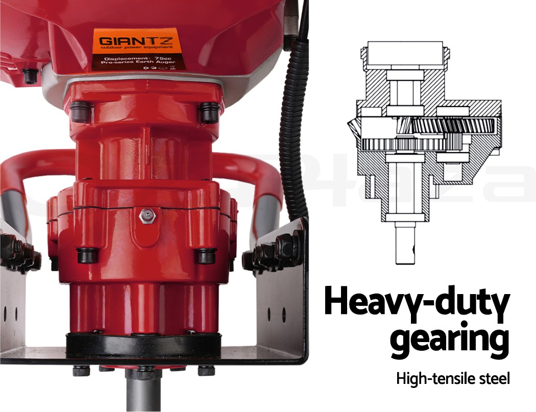 Giantz Post Hole Digger 66CC Petrol Diggers Earth Auger Bits Drill