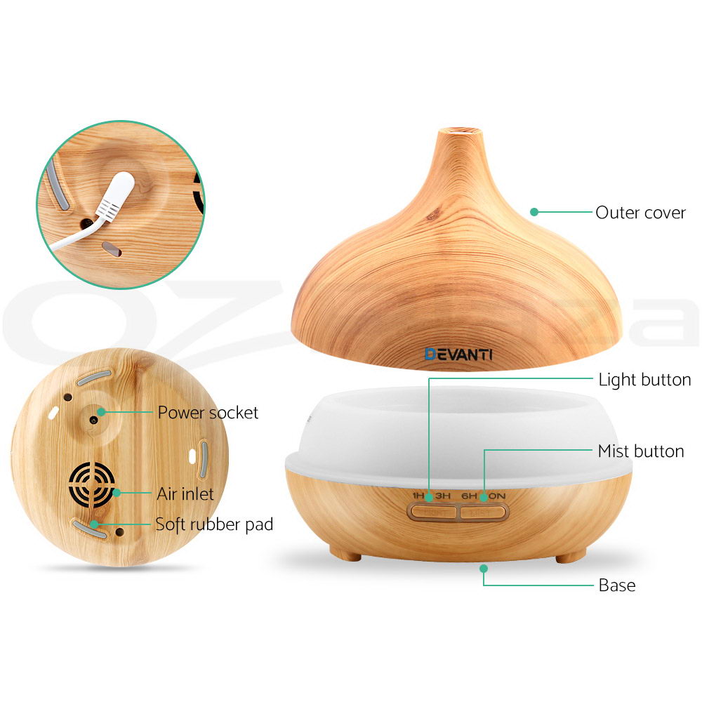 Devanti Aromatherapy Diffuser Aroma Essential Oil Air Humidifier Wood Grain - Picture 27 of 33