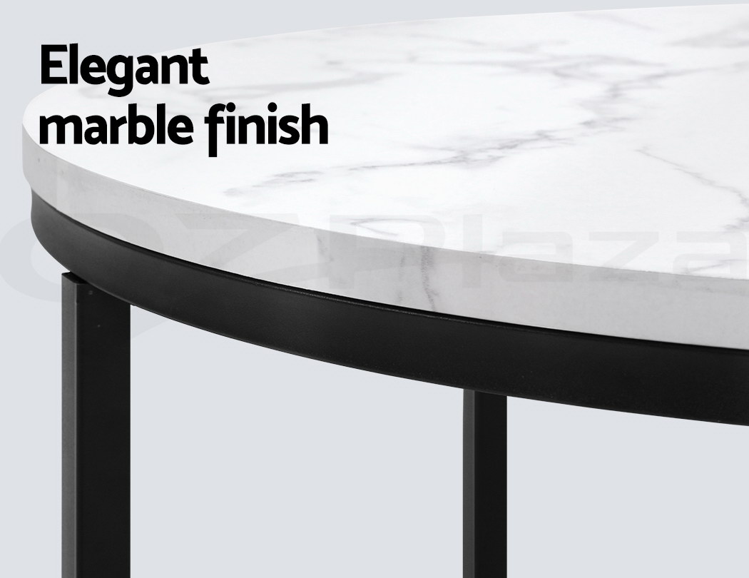 Artiss Round Coffee Table Side End Tables Bedside Marble Effect Black Metal 70cm Ebay