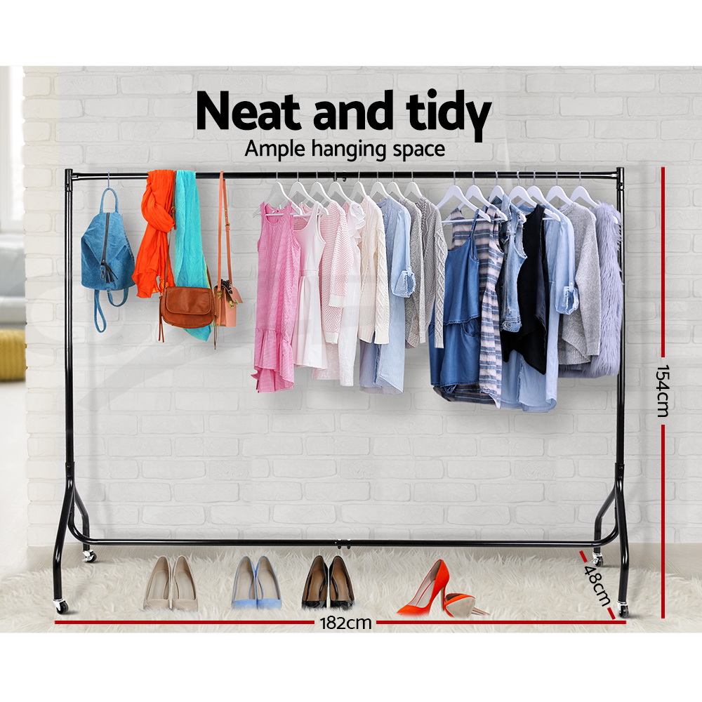 6 FT Clothes Rack Metal Garment Display Rolling Portable Rail Hanger ...