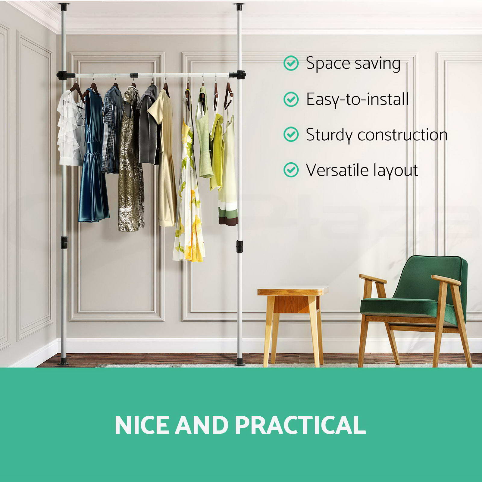 Portable DIY Steel Clothes Rack Adjustable Double Tier Coat Hanger