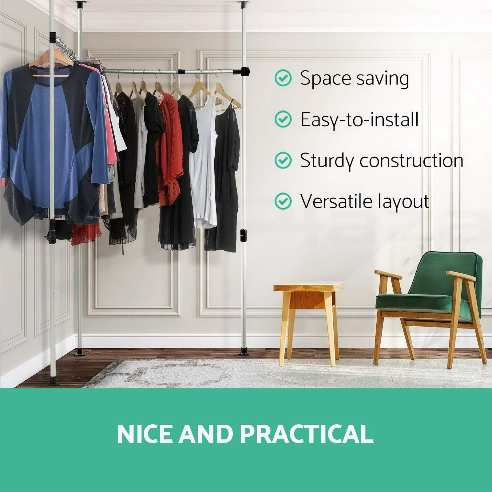 Portable DIY Steel Clothes Rack Adjustable Double Tier Coat Hanger