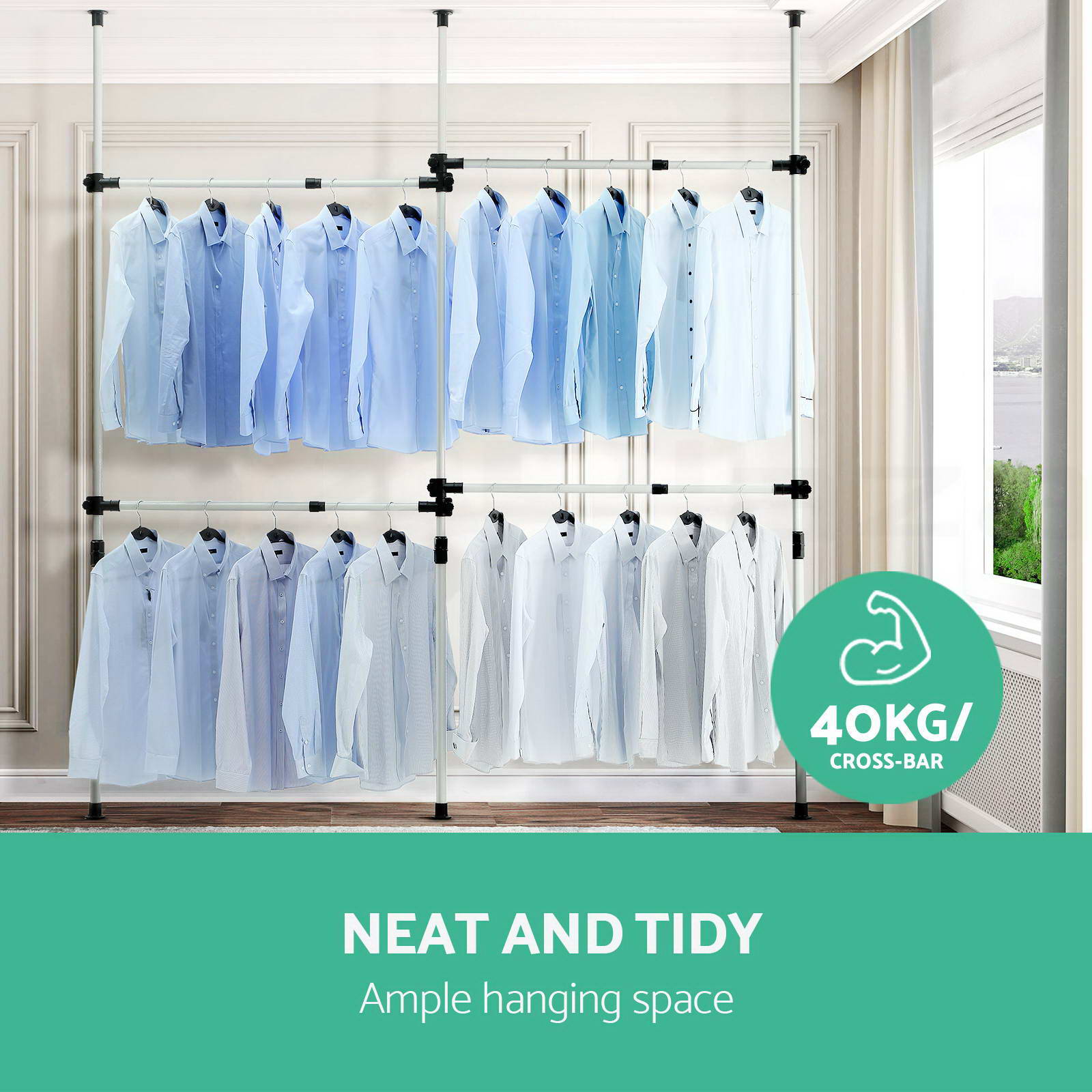 Portable DIY Steel Clothes Rack Adjustable Double Tier Coat Hanger ...