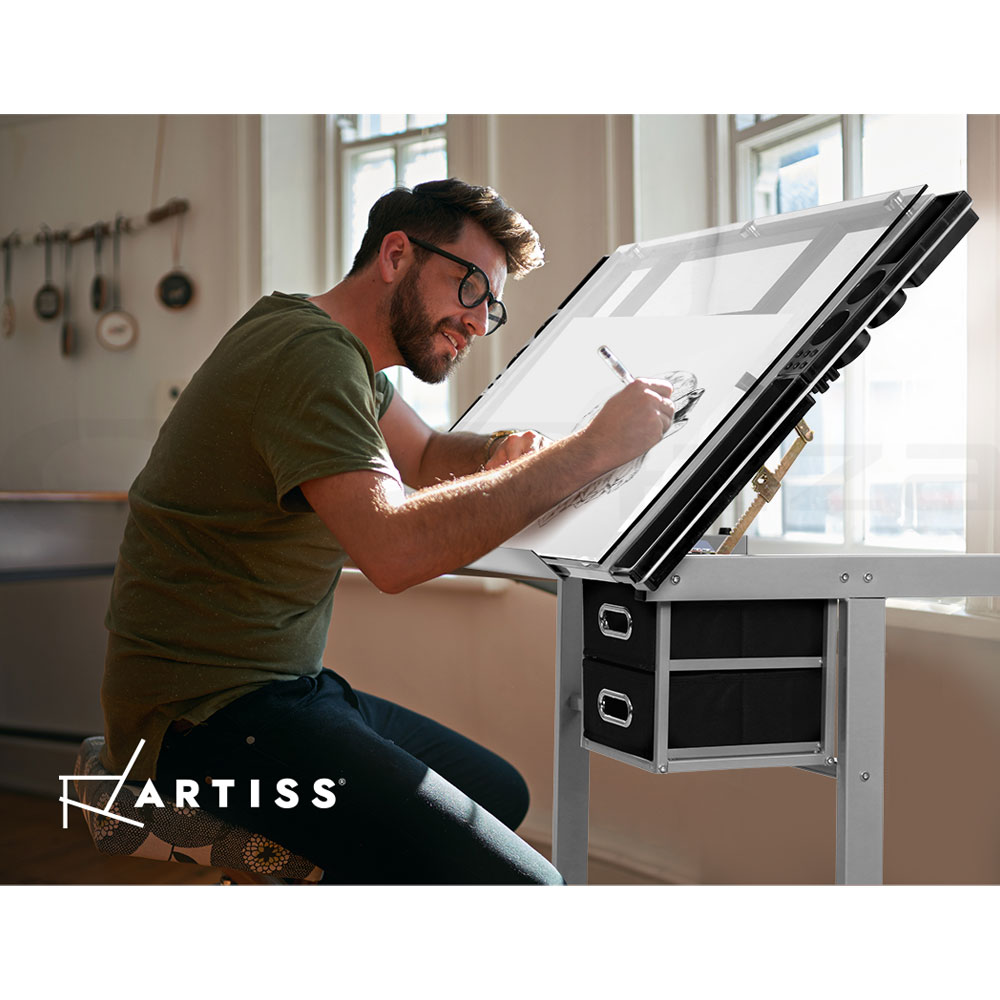 Artiss Drawing Desk Drafting Table Set With Stool Tilt Art Craft Black