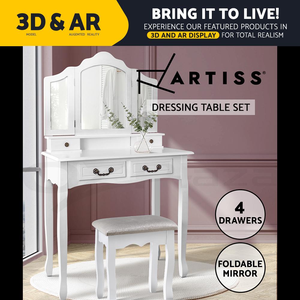 Artiss Dressing Table Stool Set Mirror Drawers Jewellery Cabinet Makeup Vanity - Picture 34 of 44