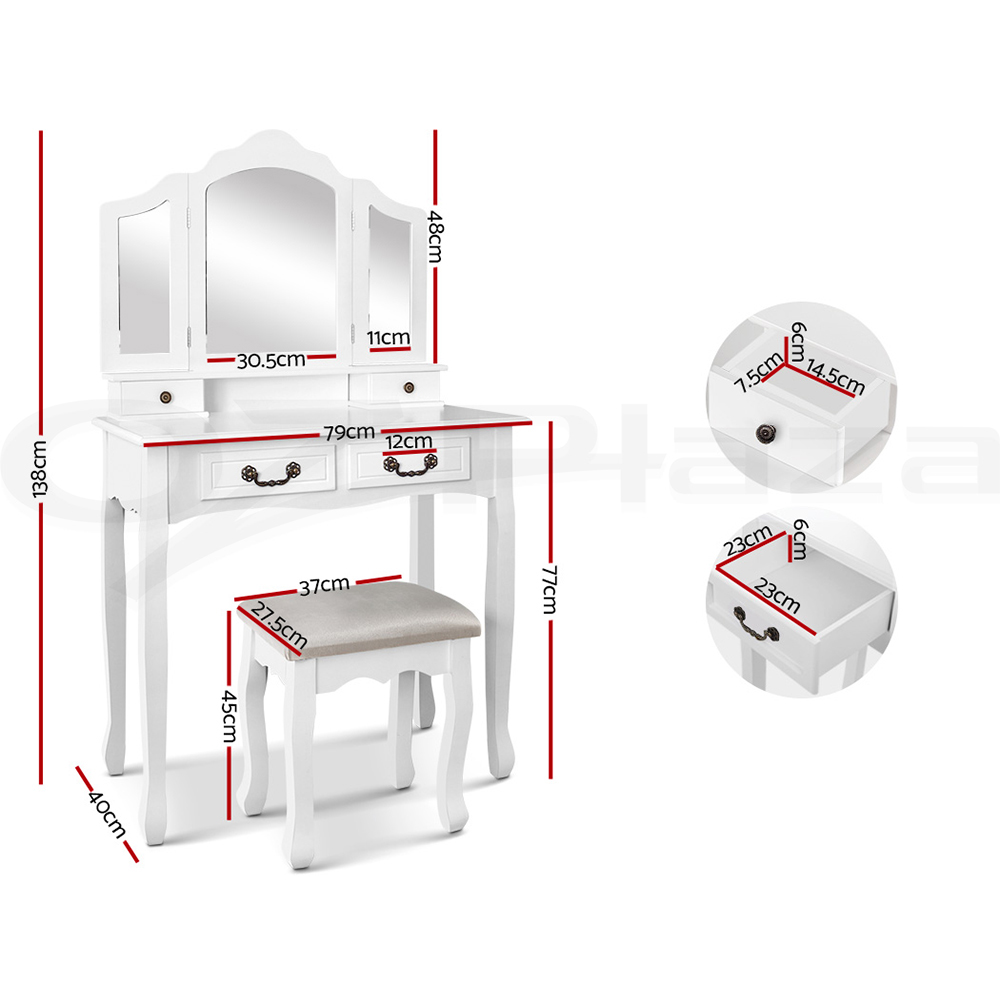 Artiss Dressing Table Stool Set Mirror Drawers Jewellery Cabinet Makeup Vanity - Picture 42 of 44