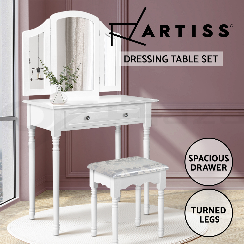Artiss Dressing Table Stool Set Mirror Drawers Jewellery Cabinet Makeup Vanity - Picture 12 of 44
