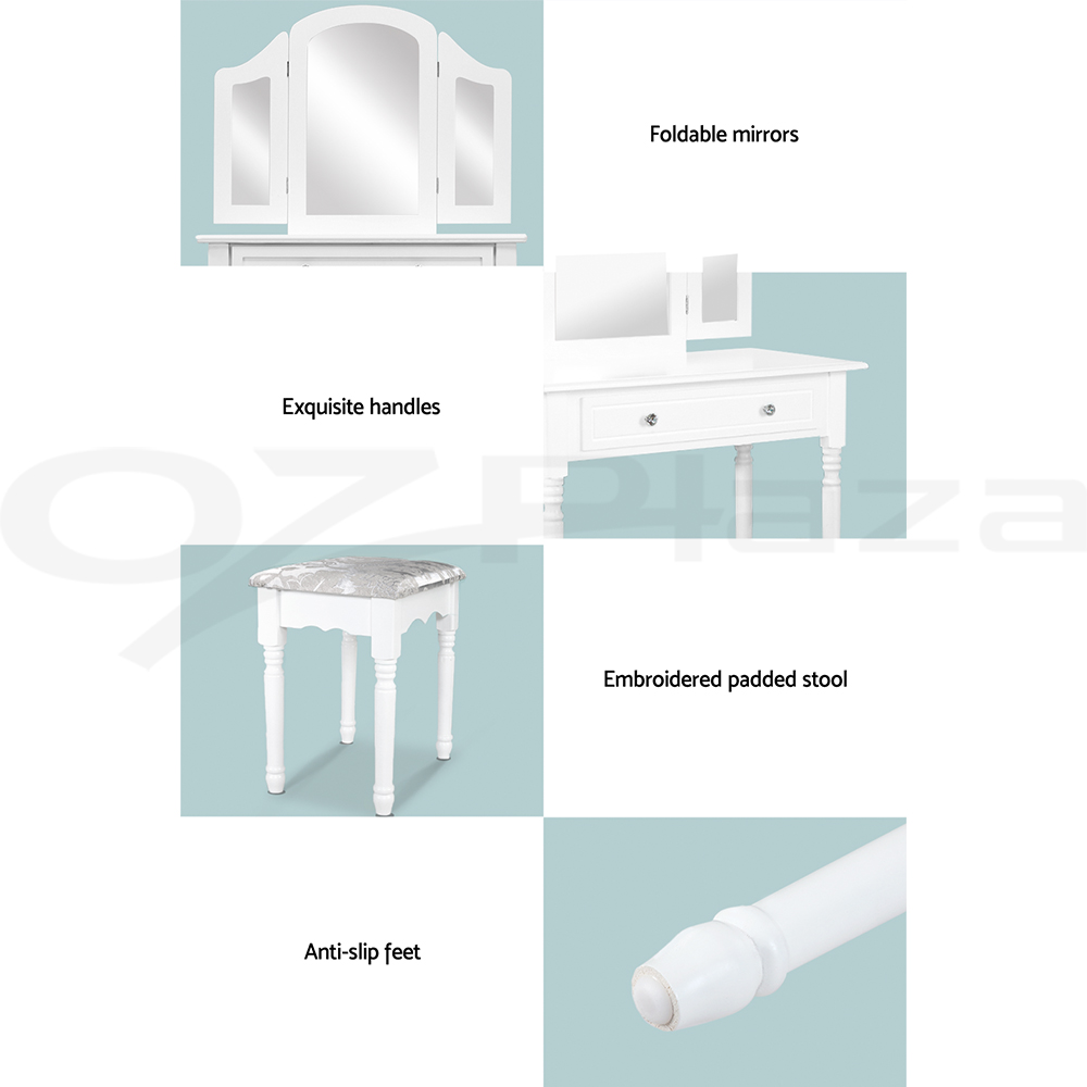 Artiss Dressing Table Stool Set Mirror Drawers Jewellery Cabinet Makeup Vanity - Picture 19 of 44