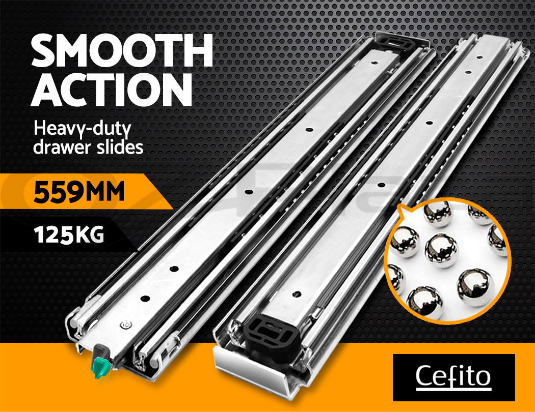 Cefito Drawer Slides Ball Bearing Heavy Duty Locking Runner 125kg