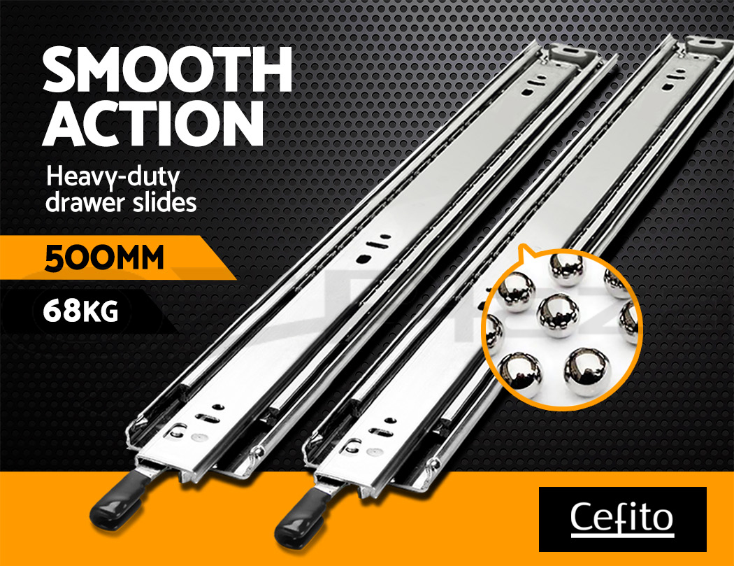 Cefito Ball Bearing Drawer Slides Heavy Duty 68kg Locking Full