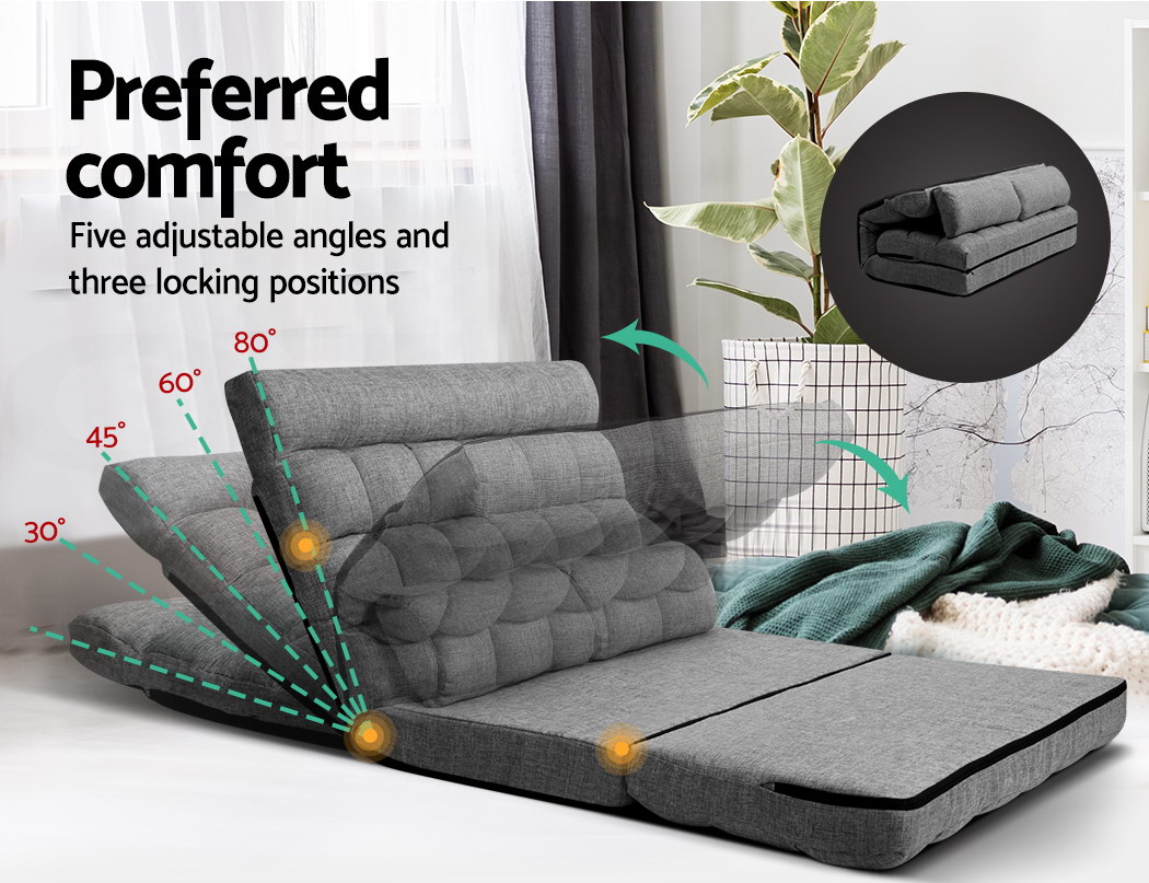 Artiss Floor Sofa Bed Lounge Recliner Folding 2 Seater Chaise Futon