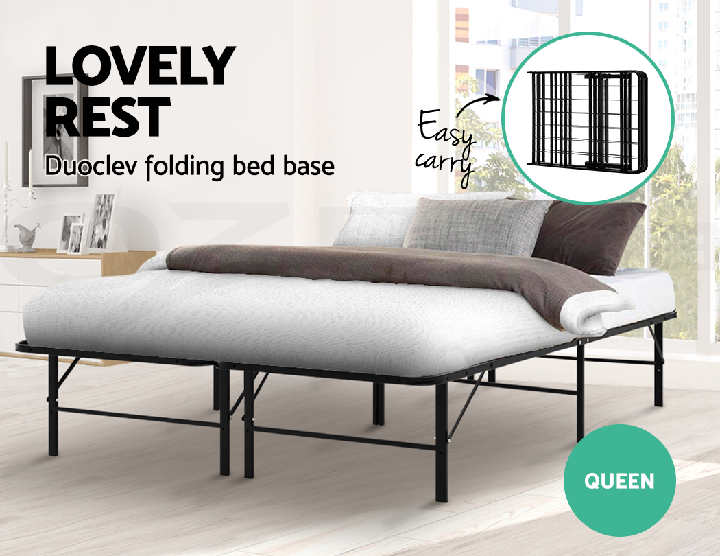 Artiss Queen Size Folding Bed Frame Mattress Base Portable Black - Artiss Queen Size Folding Bed Frame Mattress Base Portable Black