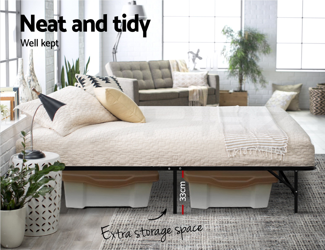 Artiss Queen Size Folding Bed Frame Mattress Base Portable Black Metal