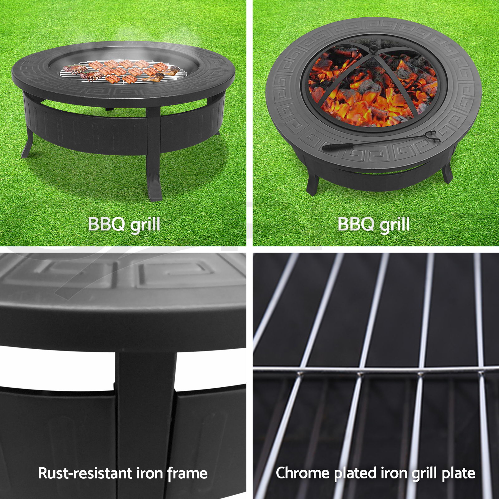 Grillz Fire Pit BBQ Grill Table Outdoor Garden Wood Oven Fireplace Ring