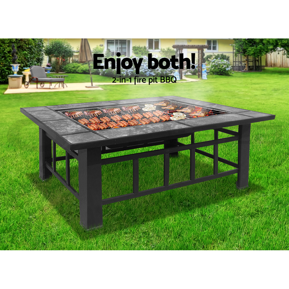 Grillz Fire Pit BBQ Charcoal Grill Smoker Outdoor Kitchen Table Heater