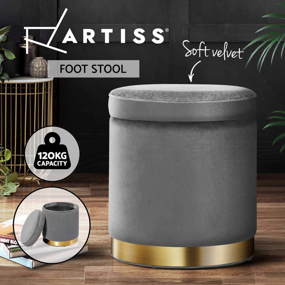 Artiss Round Velvet Ottoman Foot Stool Storage Foot Rest Padded Seat Large - Picture 12 of 23