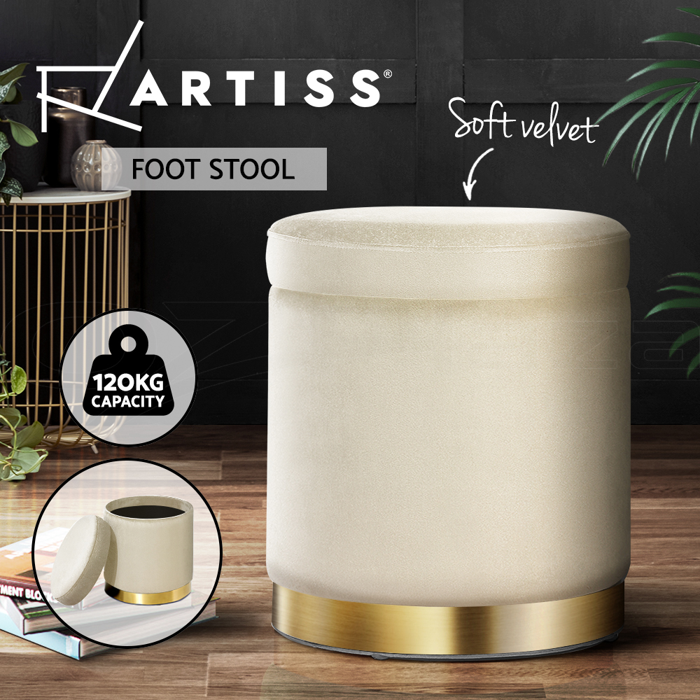 Artiss Round Velvet Ottoman Foot Stool Storage Foot Rest Padded Seat Large - Picture 14 of 23