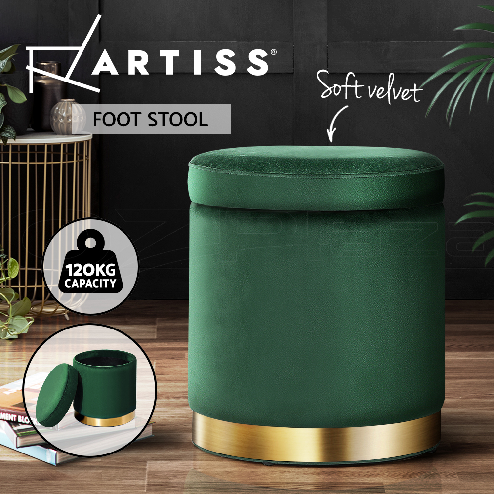 Artiss Round Velvet Ottoman Foot Stool Storage Foot Rest Padded Seat Large - Picture 16 of 23