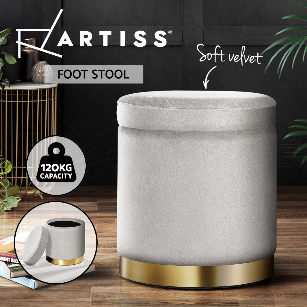 Artiss Round Velvet Ottoman Foot Stool Storage Foot Rest Padded Seat Large - Picture 18 of 23