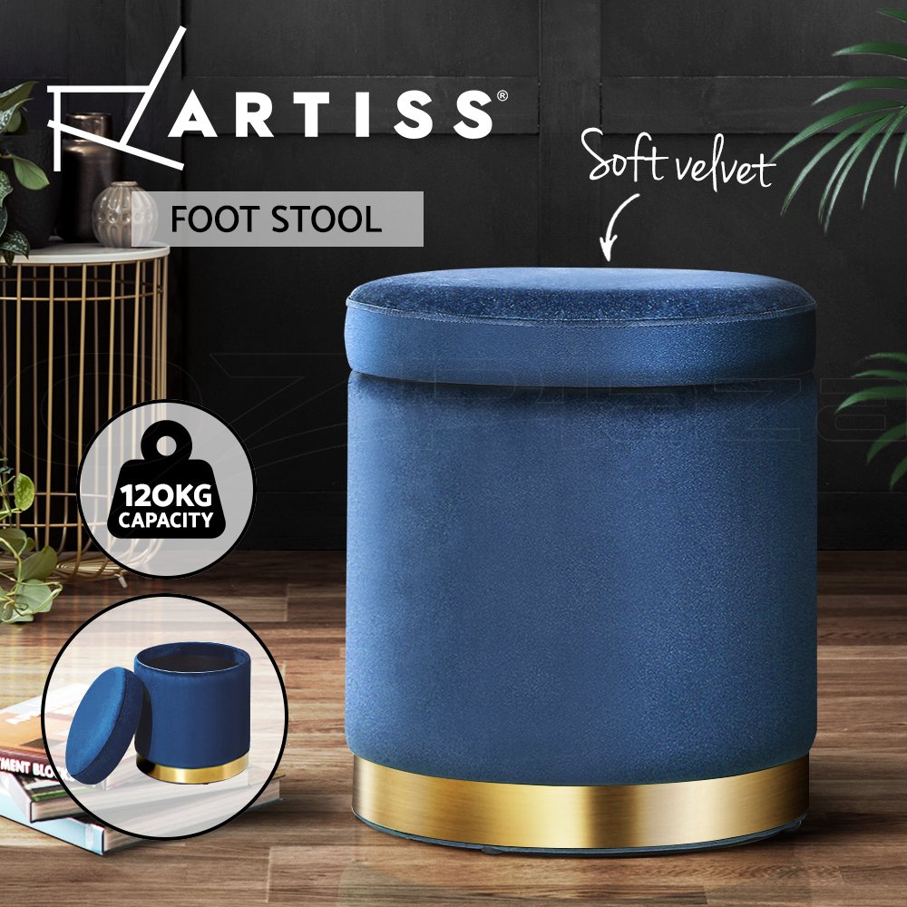 Artiss Round Velvet Ottoman Foot Stool Storage Foot Rest Padded Seat Large - Picture 20 of 23