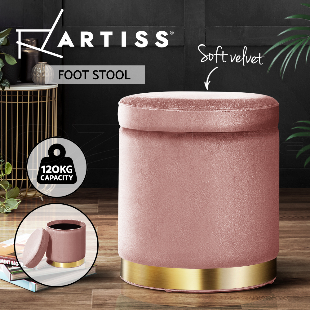 Artiss Round Velvet Ottoman Foot Stool Storage Foot Rest Padded Seat Large - Picture 22 of 23
