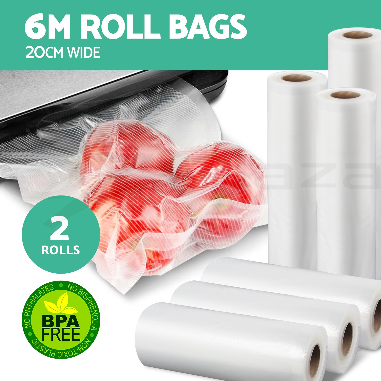 2X VACUUM FOOD Sealer Bags Roll Saver Storage Seal Heat Commercial 6m