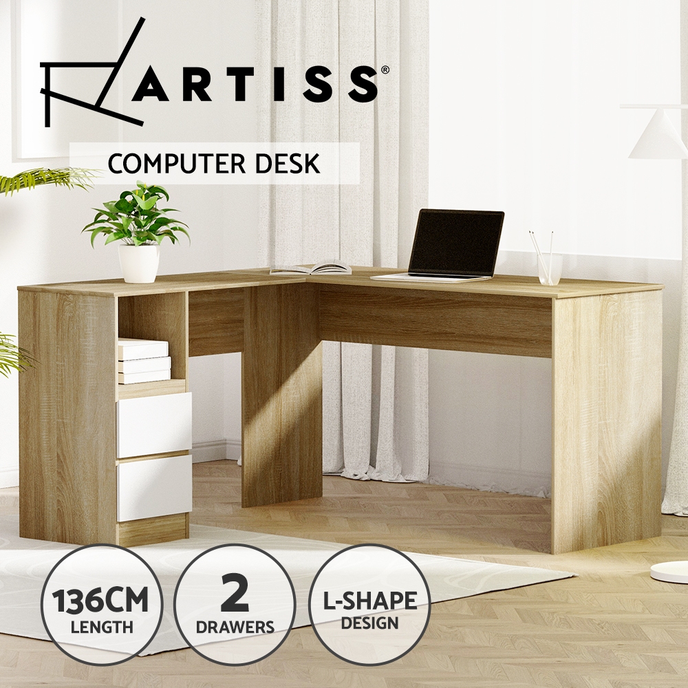 Artiss Office Computer Desk Corner Student Study Table L-Shape Black/White - Picture 14 of 26