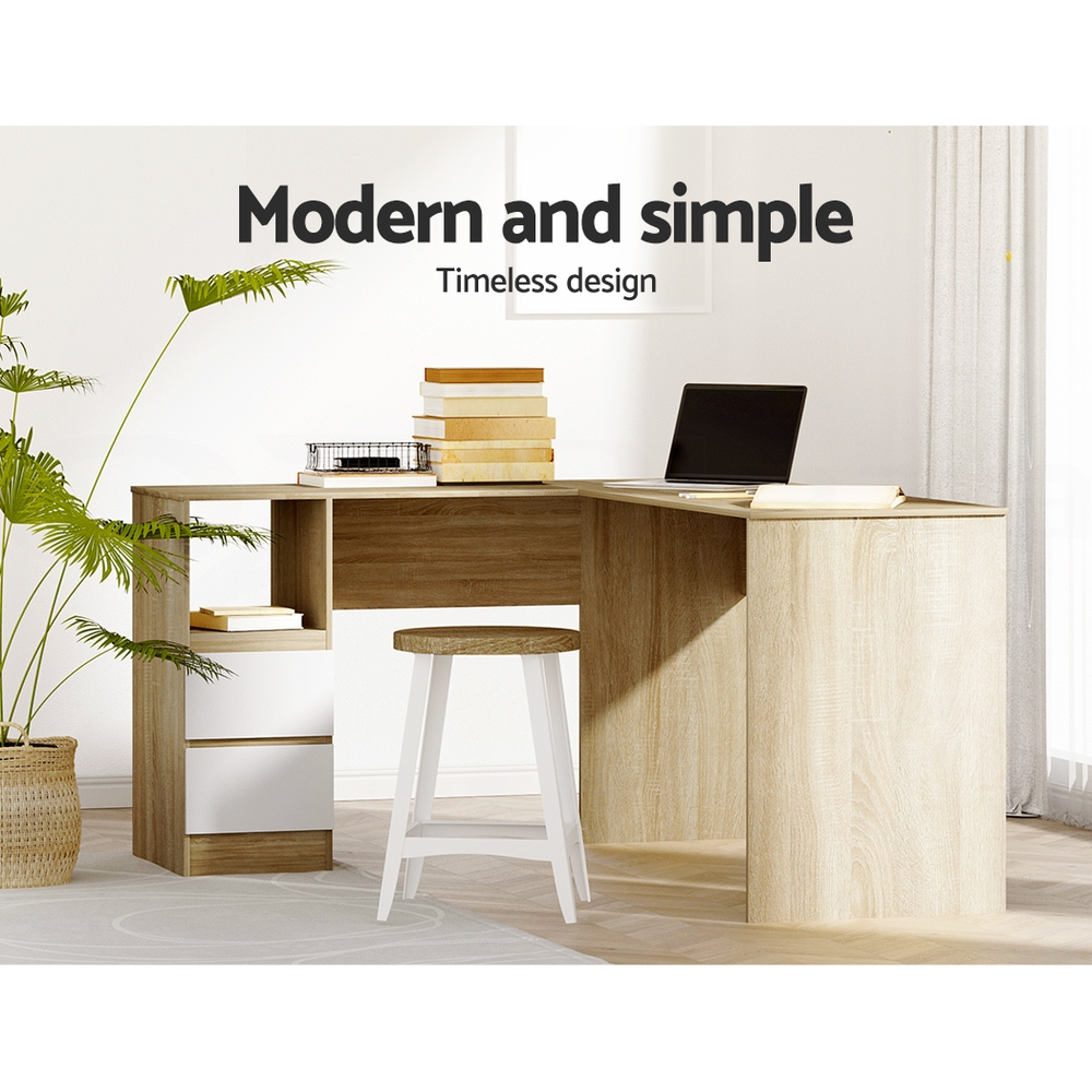 Artiss Office Computer Desk Corner Student Study Table L-Shape Black/White - Picture 16 of 26
