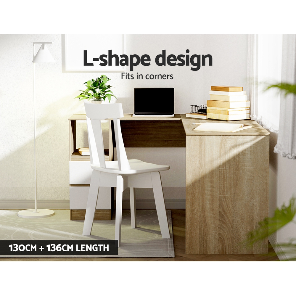 Artiss Office Computer Desk Corner Student Study Table L-Shape Black/White - Picture 18 of 26