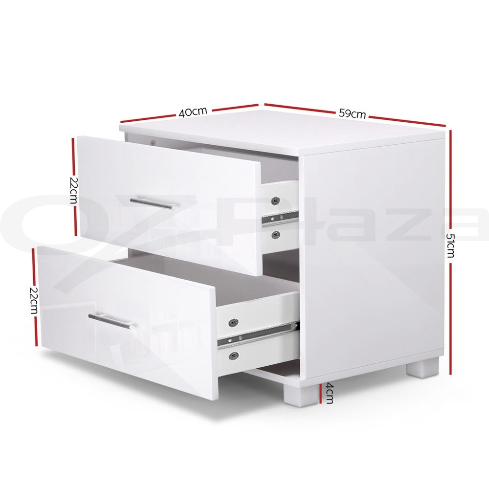 Artiss Bedside Table Drawers Side Table Storage Cabinet Nightstand White Gloss - Picture 27 of 27
