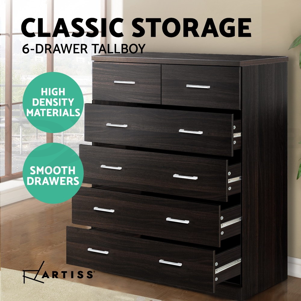 Artiss 6 Chest of Drawers Tallboy Dresser Table Storage Cabinet White Walnut - Picture 11 of 16