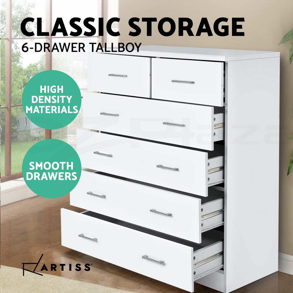 Artiss 6 Chest of Drawers Tallboy Dresser Table Storage Cabinet White Walnut - Picture 14 of 16