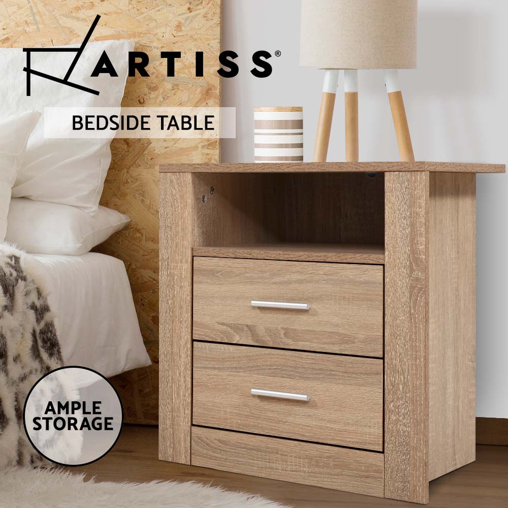 Artiss Bedside Table 2 Drawers Storage Cabinet Shelf Side End Table White Wooden - Picture 11 of 12