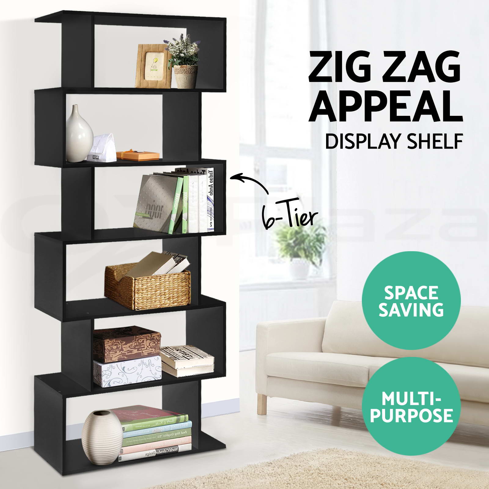ARTISS 6 TIER Display Shelf Storage Bookshelf Bookcase Black
