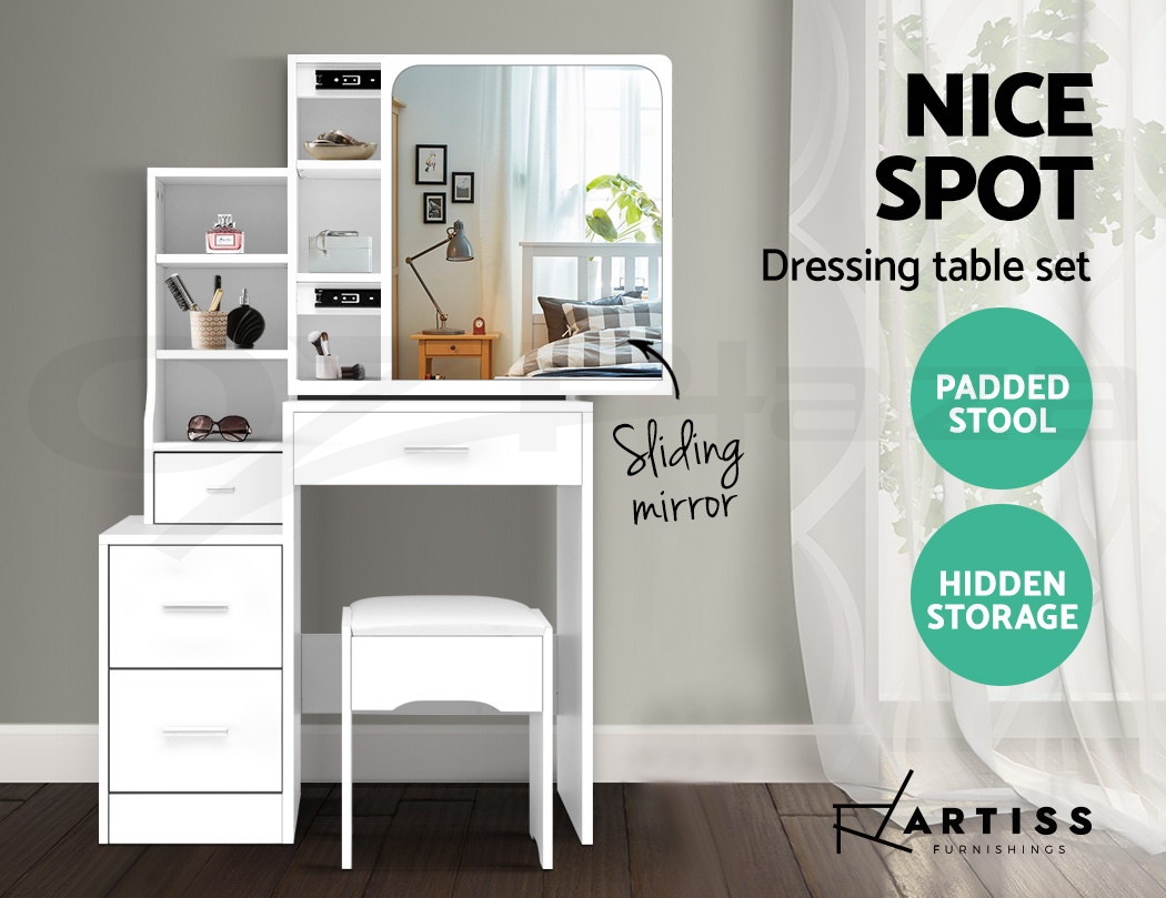 Artiss Dressing Table Stool Mirror Jewellery Cabinet Makeup
