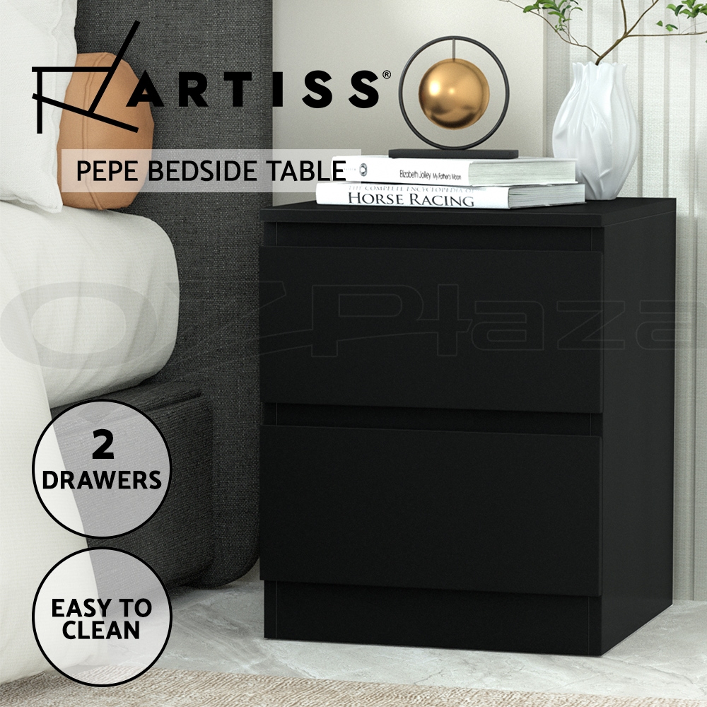 Artiss Bedside Table Side Table 2 Drawers Nightstand Bedroom Black/White/Wood - Picture 10 of 12