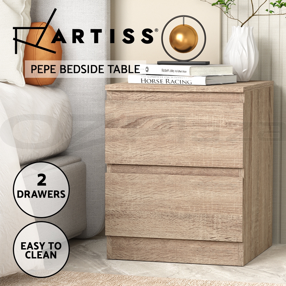 Artiss Bedside Table Side Table 2 Drawers Nightstand Bedroom Black/White/Wood - Picture 12 of 12