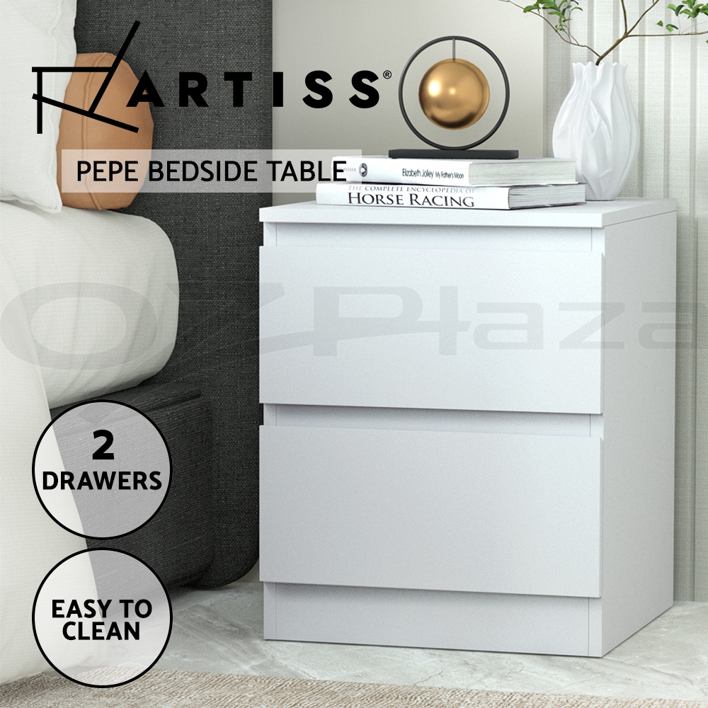 Artiss Bedside Table Side Table 2 Drawers Nightstand Bedroom Black/White/Wood - Picture 11 of 12