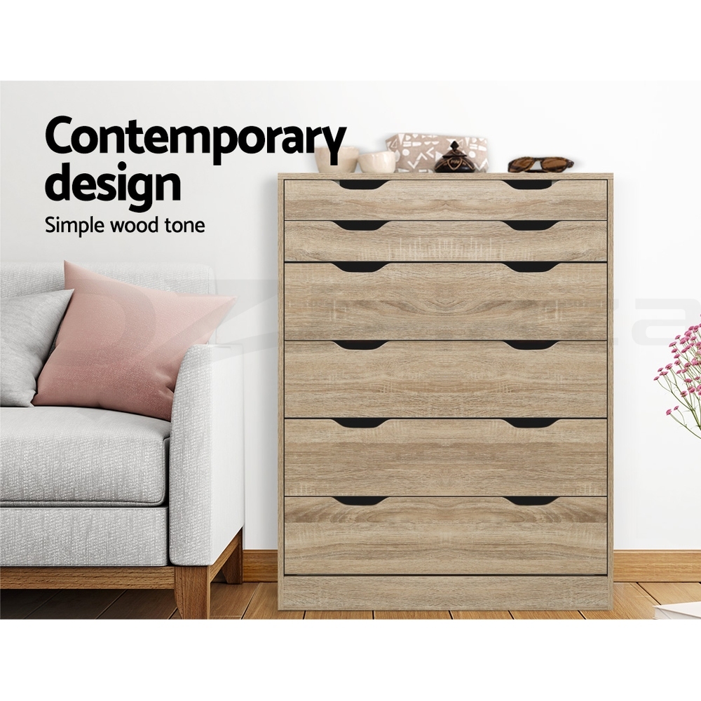 Artiss 6 Chest of Drawers Tallboy Dresser Storage Cabinet Bedroom White Oak - Picture 12 of 26