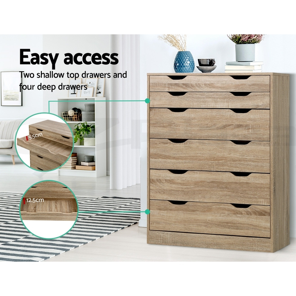 Artiss 6 Chest of Drawers Tallboy Dresser Storage Cabinet Bedroom White Oak - Picture 13 of 26