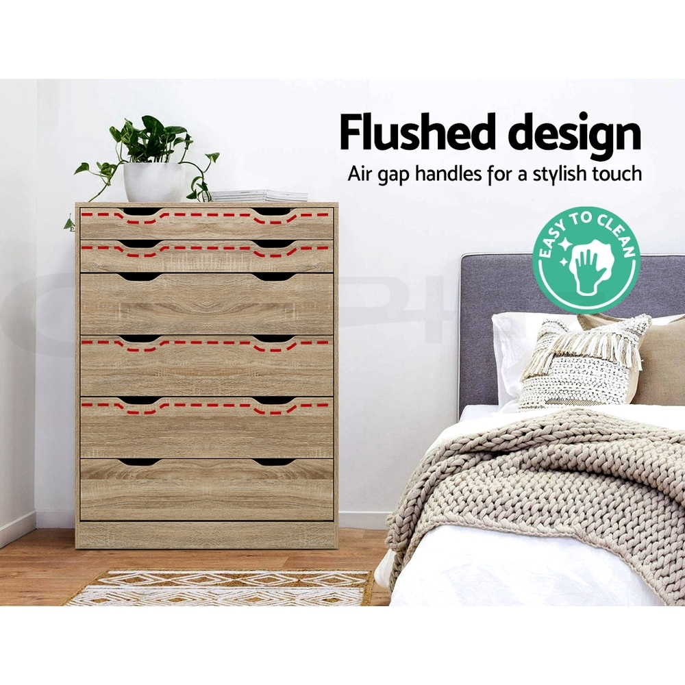 Artiss 6 Chest of Drawers Tallboy Dresser Storage Cabinet Bedroom White Oak - Picture 15 of 26